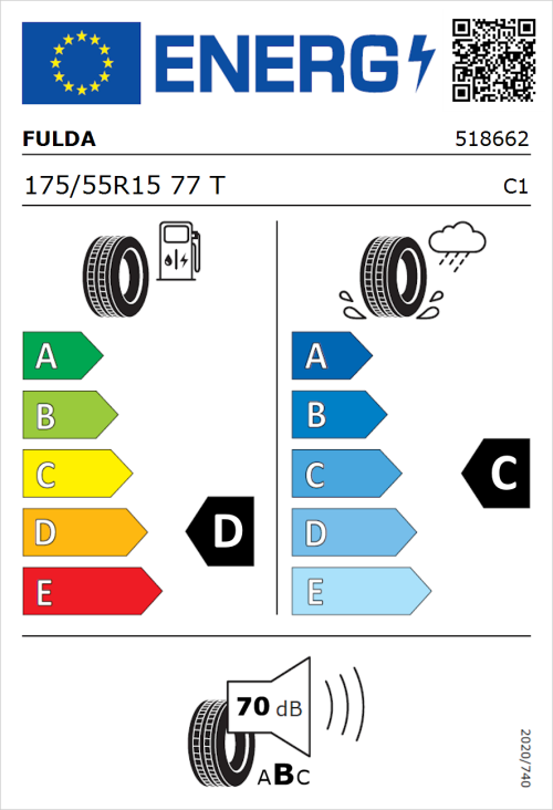 Tyre Label for Fulda EcoControl 175/55R15 77T